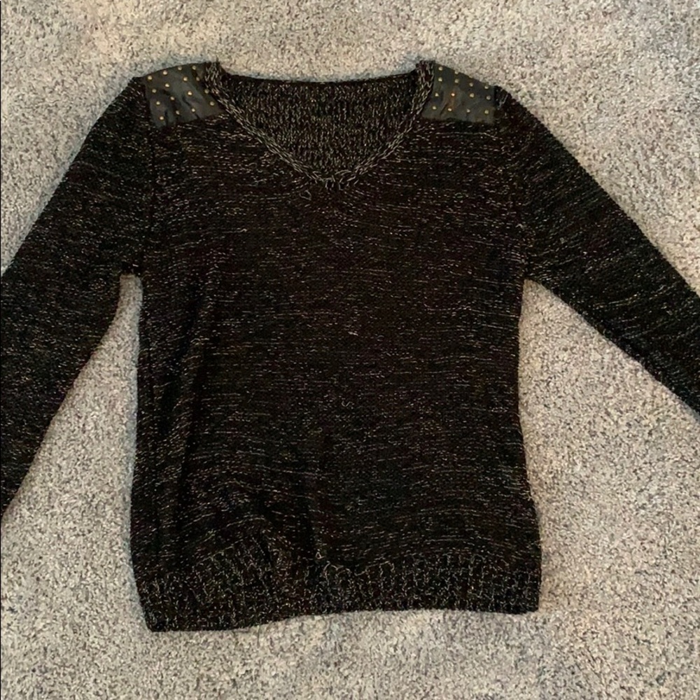 Black Sweater with Gold Tinsel & Shoulder Patches